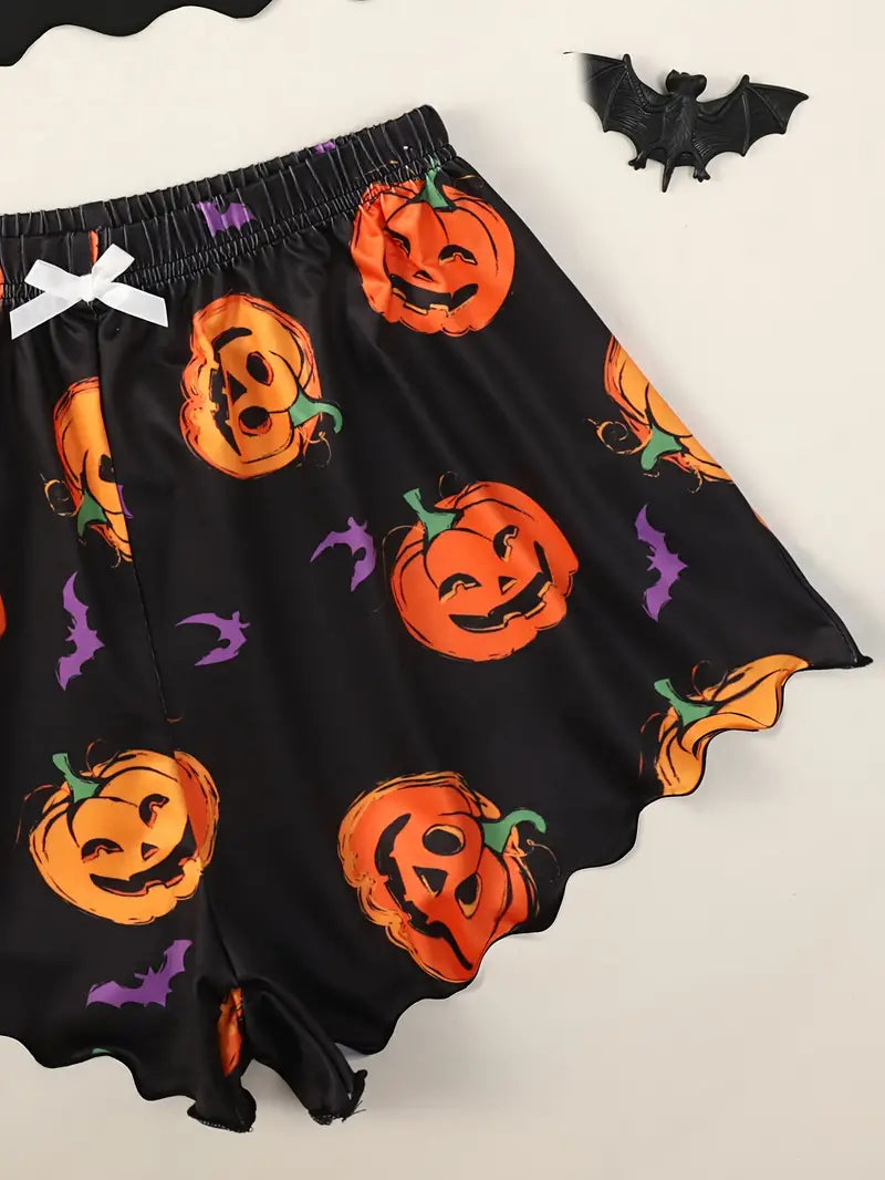 Pumpkin Skulls Two Piece Halloween Pajama Set