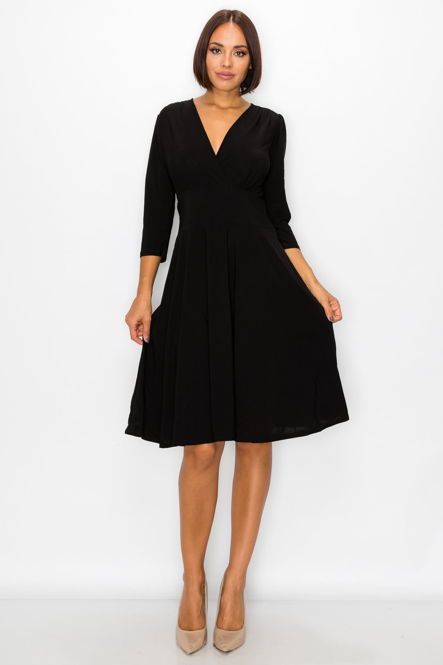 Middleton 3/4 Sleeve Solid Black Dress