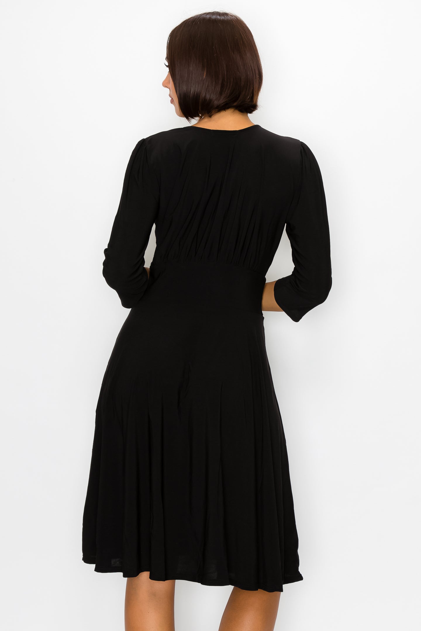 Middleton 3/4 Sleeve Solid Black Dress