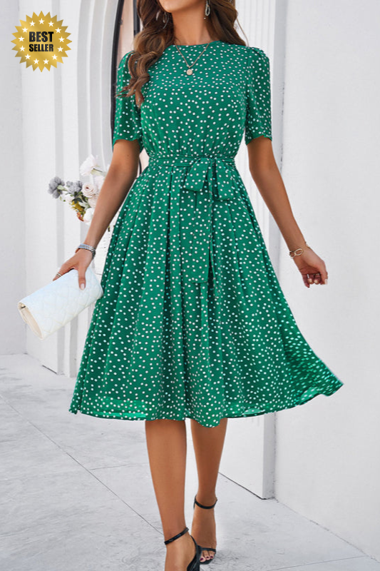 Georgiana Polka Dot Green Print Dress
