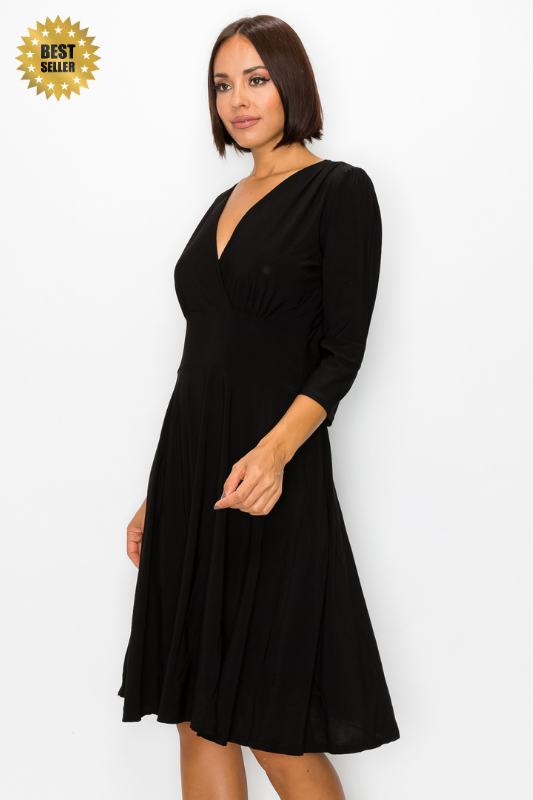 Middleton 3 4 Sleeve Solid Black Dress Audrey Whitmore