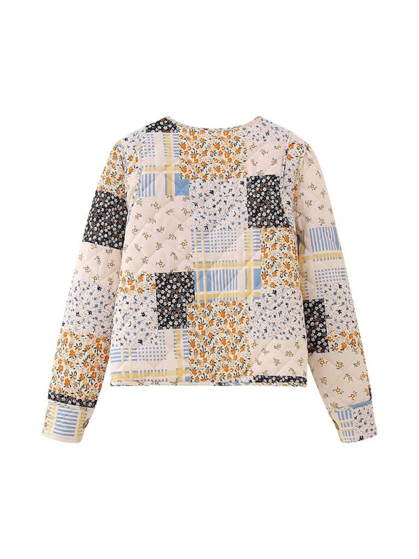 Megan Color Block Print Loose Thin Cotton Jacket