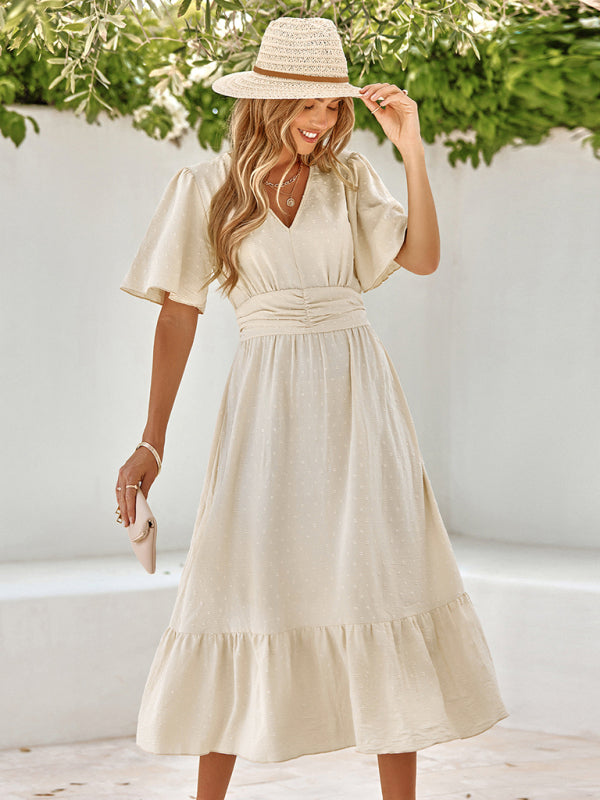 Jardine Summer V-Neck Solid Ivory Dress