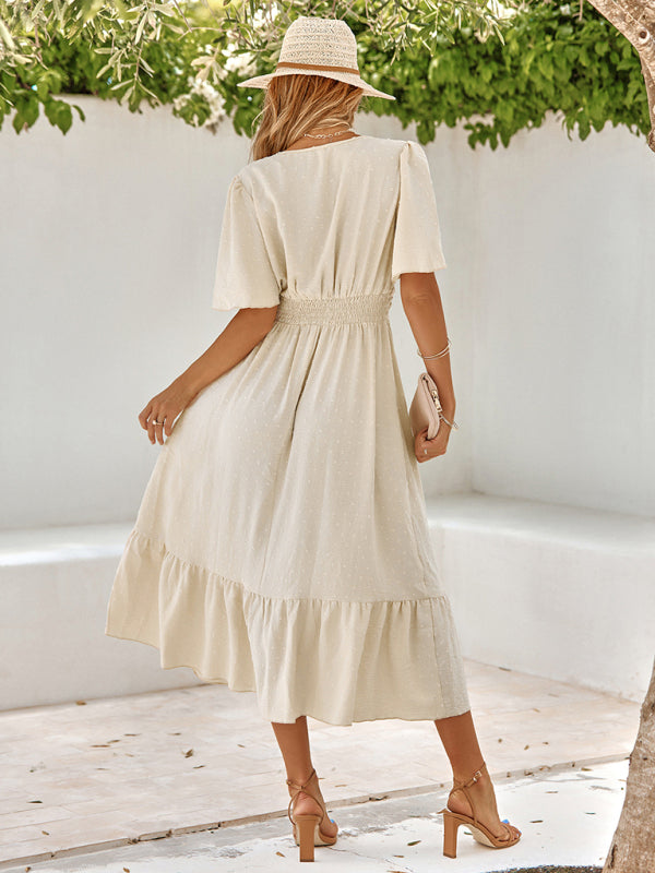 Jardine Summer V-Neck Solid Ivory Dress