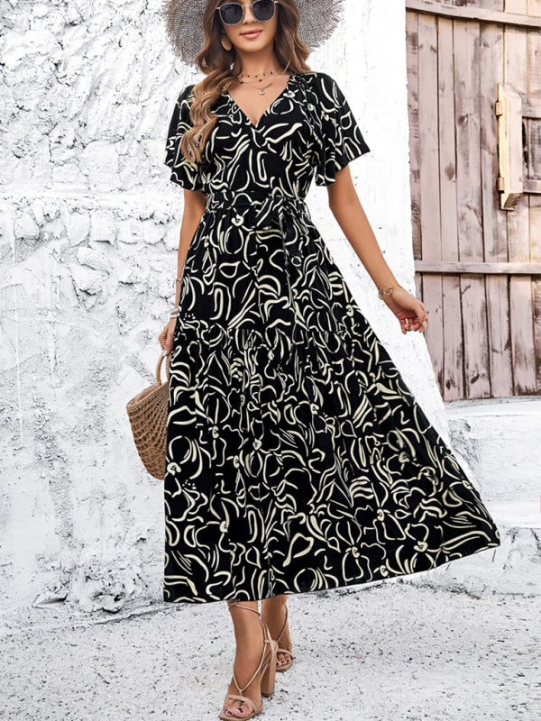 Victoria Casual Vacation Sky Blue Print Dress