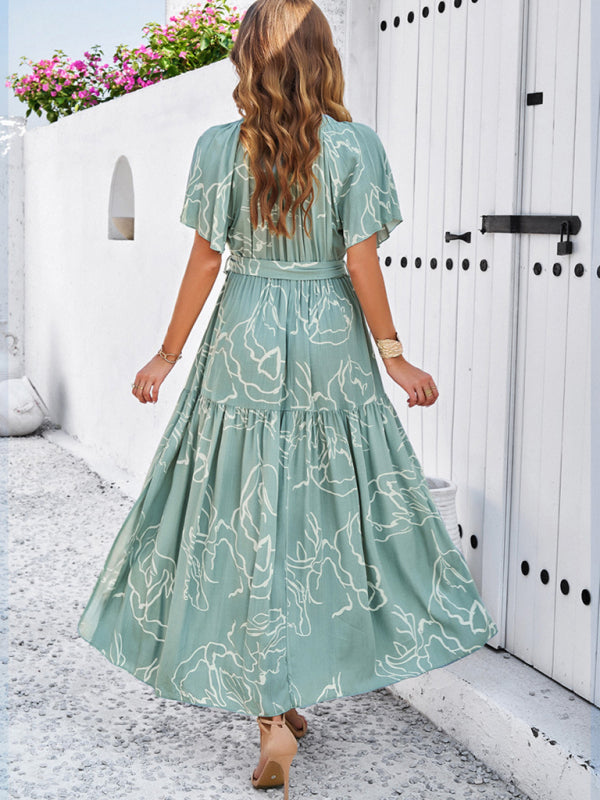 Victoria Casual Vacation Sky Blue Print Dress