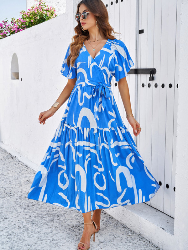Victoria Casual Vacation Sky Blue Print Dress