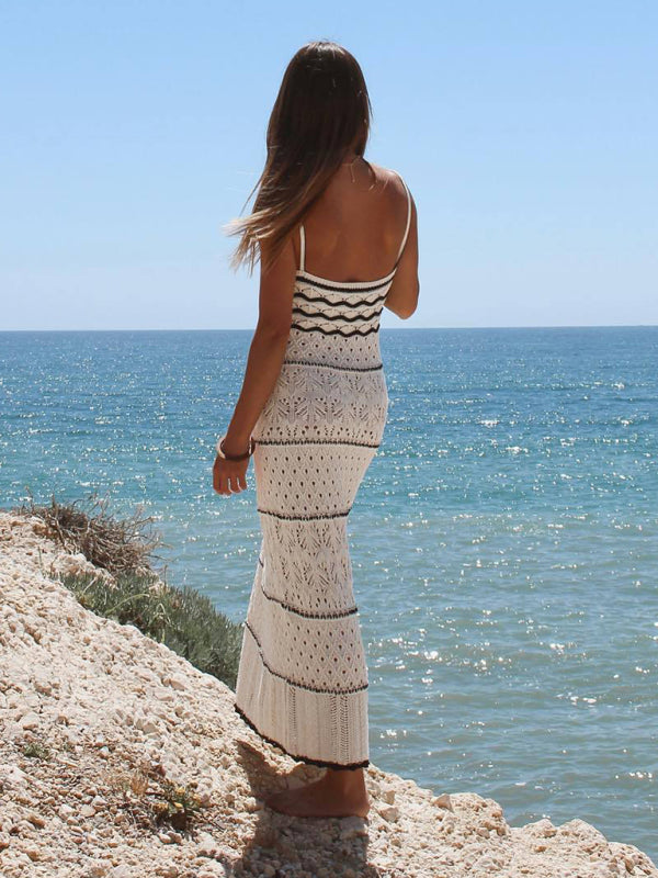 Ava Knitted Hollow Long Suspender Dress