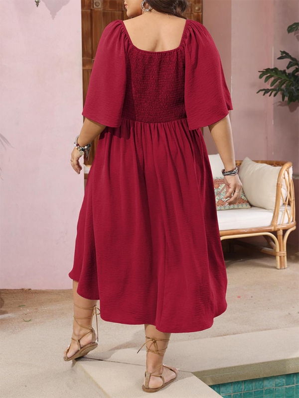 Carina Bow V-Neck Short Sleeve Red Dress