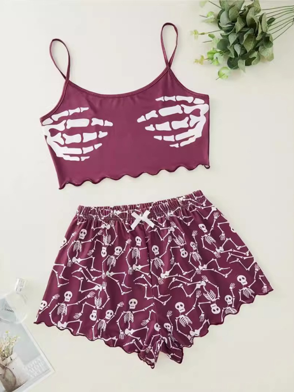 Red Skulls Two-Piece Halloween Pajama Set