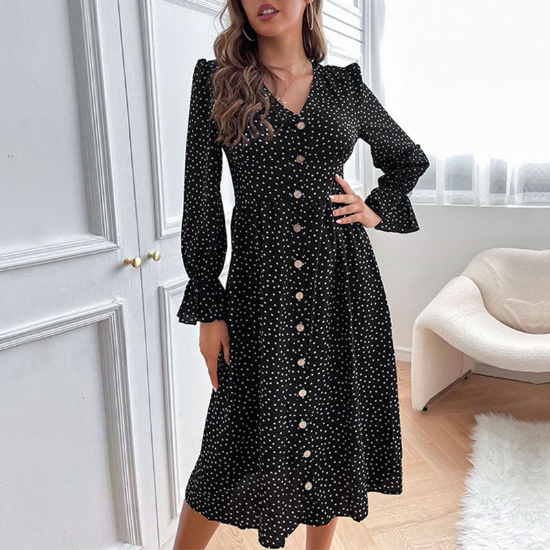 Lavina Black Wave Dot Dress