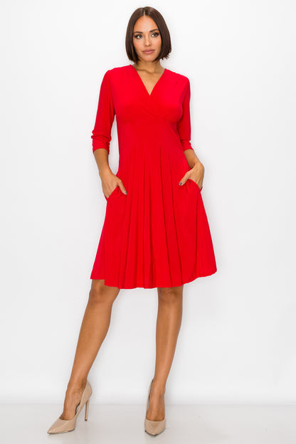 Middleton 3/4 Sleeve Solid Red Dress