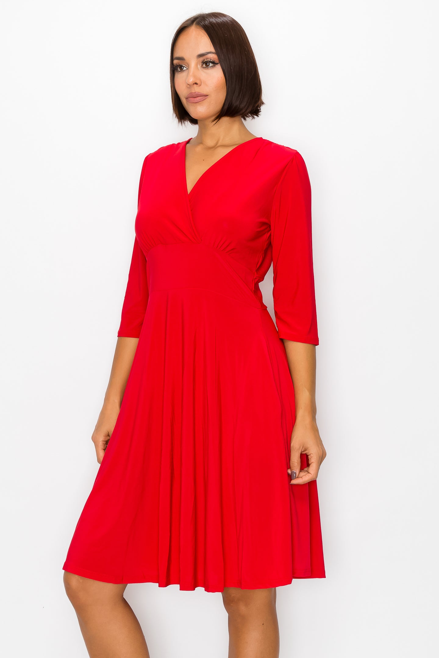 Middleton 3/4 Sleeve Solid Red Dress