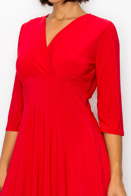 Middleton 3/4 Sleeve Solid Red Dress