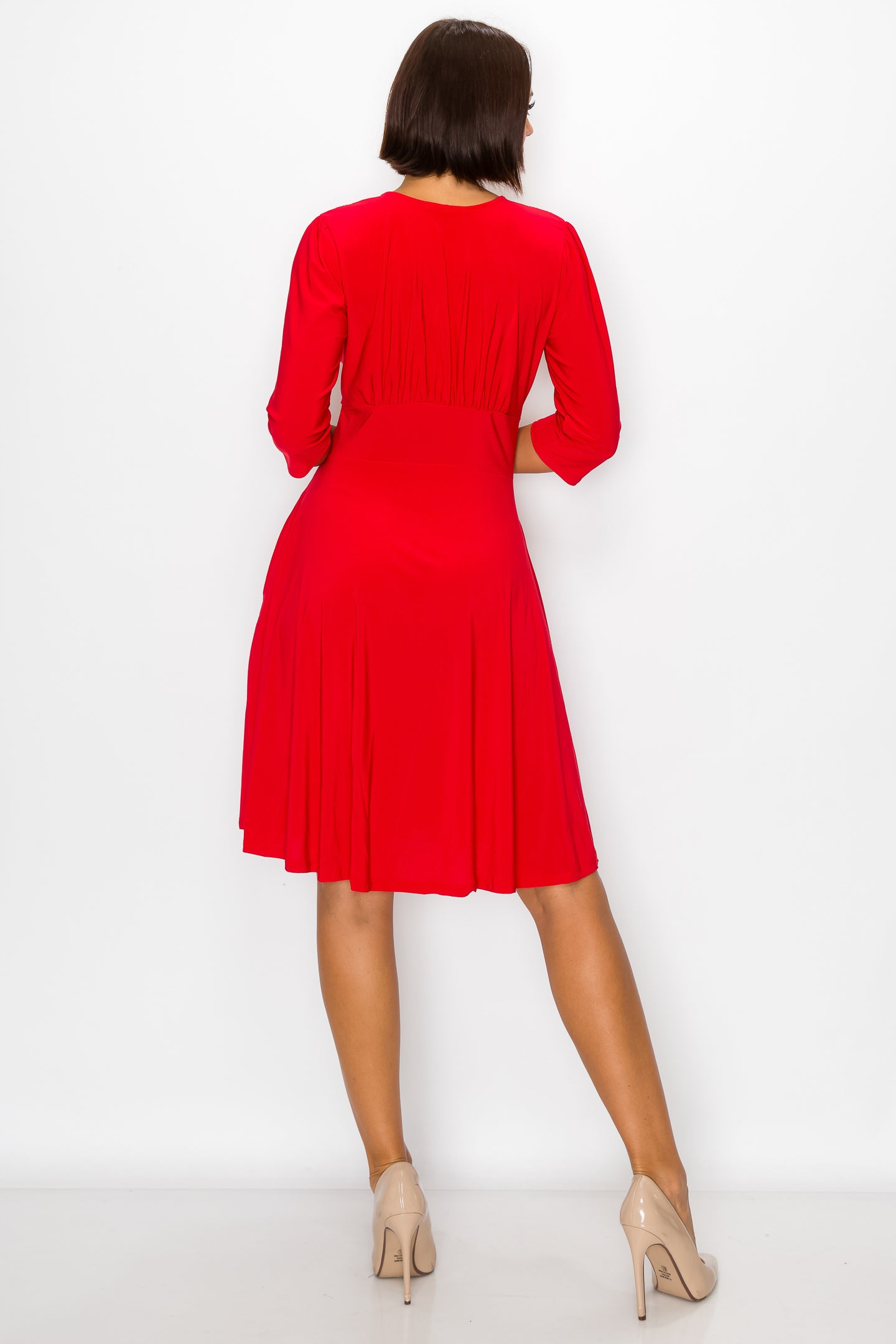 Middleton 3/4 Sleeve Solid Red Dress