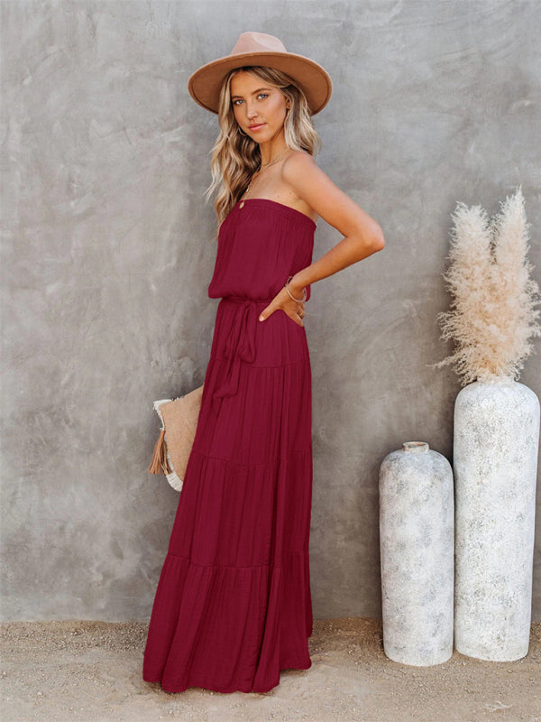 Evageline Tube Long Wine Red Dress