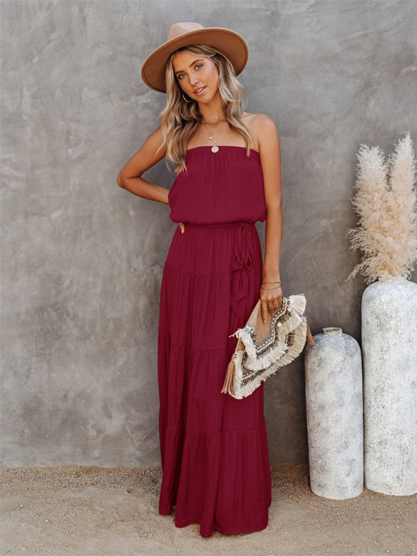 Evageline Tube Long Wine Red Dress