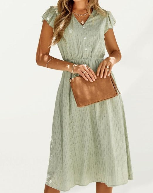 Annable Solid Green Color Dress