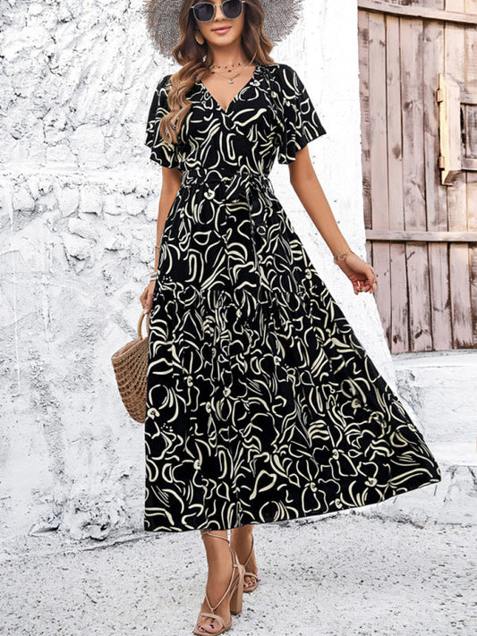 Victoria Casual Vacation Black Print Dress