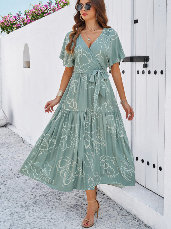 Victoria Casual Vacation Sage Print Dress
