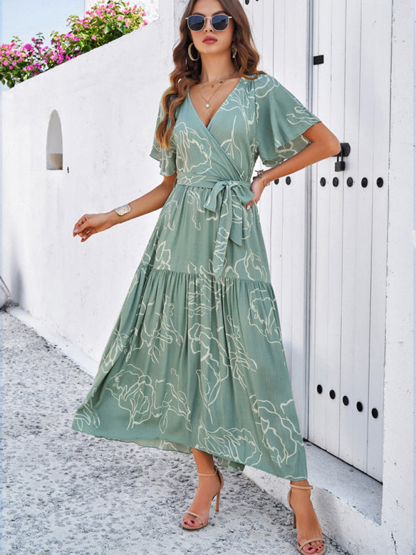 Victoria Casual Vacation Sage Print Dress